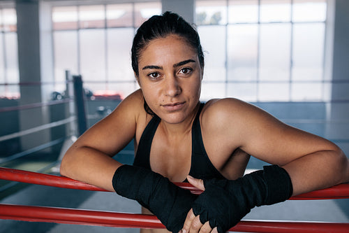 Female boxer inside a boxing ring