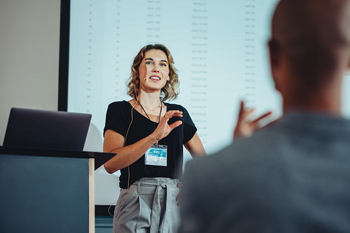 Businesswoman speaking during a seminar