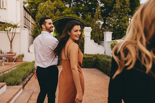 Young couple arriving at their retreat destination