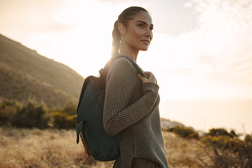 Woman on mountain hiking