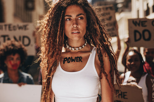 Female protester demonstrating women power