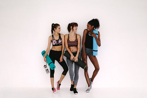 Group of female after yoga workout