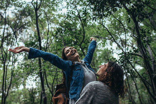 Couple enjoying the climate in rainforest