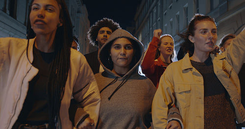 Group protesting at night