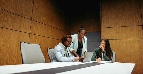 Corporate team in a meeting at a boardroom table
