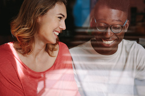 Happy couple at a coffee shop