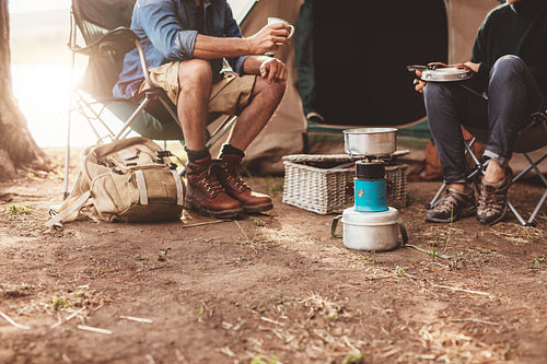 Couple sitting outside the tent