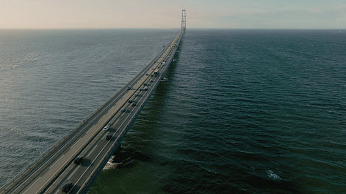 Roadway with steady traffic along the Storebælt Bridge in Denmark