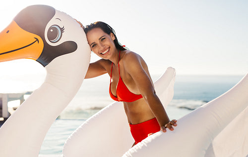 Woman having fun in swimming pool