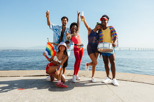 Carnival friends celebrate at the waterfront