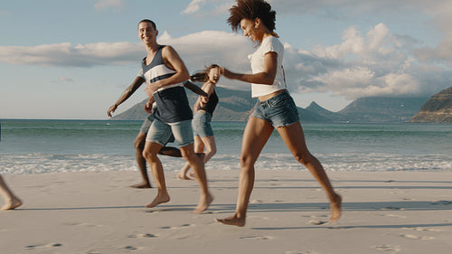 Friends group enjoying themselves on a beach vacation