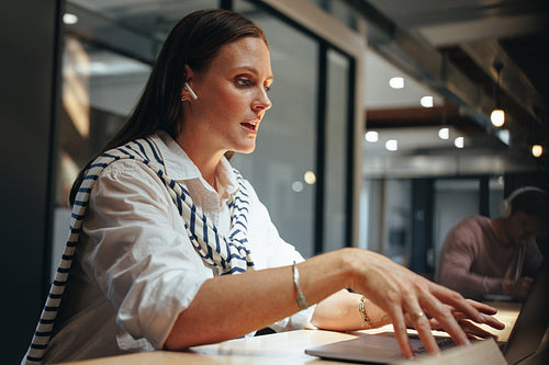 Female freelancer having a discussion on a video call