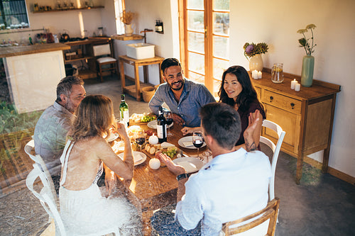 Friends gathering for a dinner party