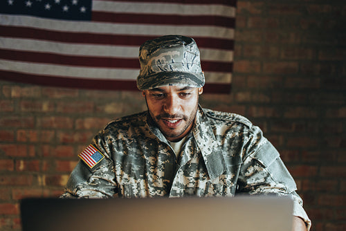 Soldier video calling his family from the military base