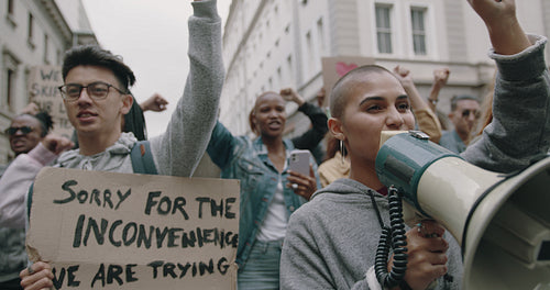 Demonstrators marching in the city