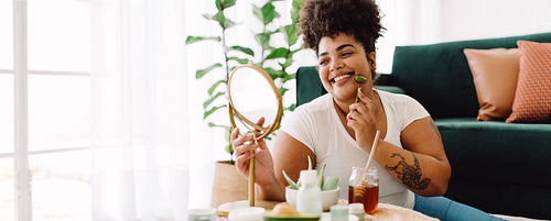 Woman doing beauty care routine