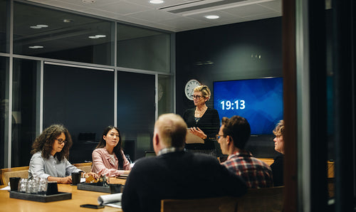 Business team having a project discussion meeting in office boardroom