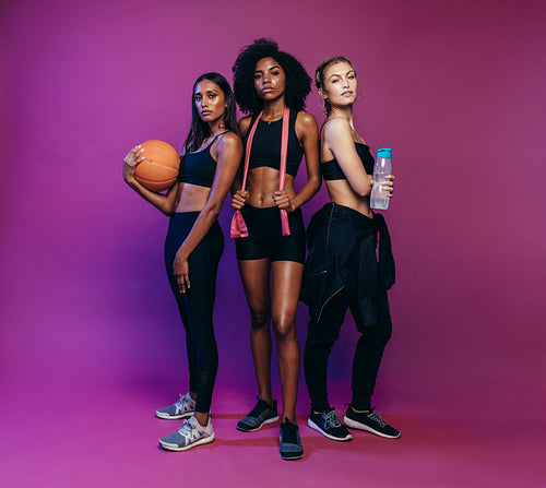 Three women at gym class
