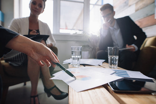 Corporate professional discussing financial growth of the company