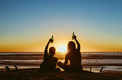 Surfers having a party at beach