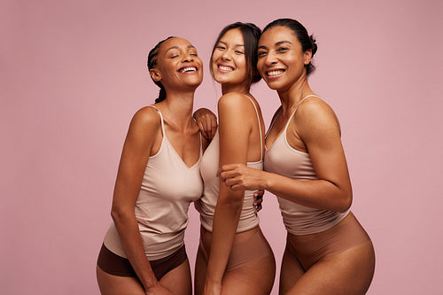 Beautiful woman with different skin types together