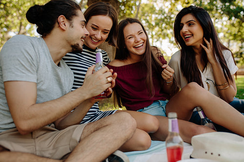 Young friends having picnic in the park