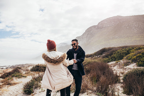 Romantic couple dancing on the beach