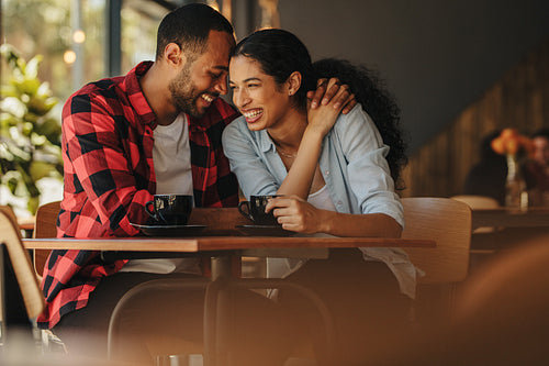 Loving couple on a date at coffee shop