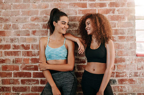 Fitness females in gym after workout