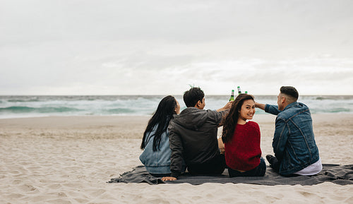 Asian people partying on the beach