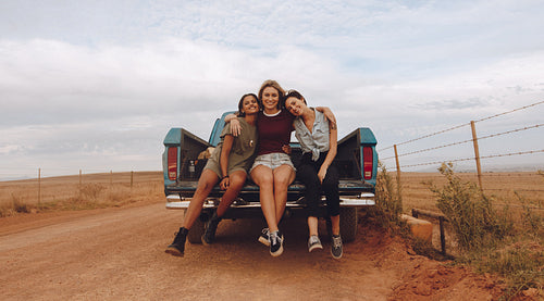 Women on a country side road trip