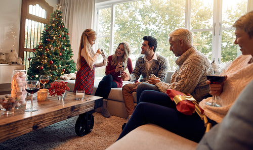 Family at home celebrating christmas together