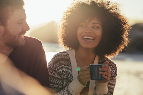 Beautiful smiling woman with friends