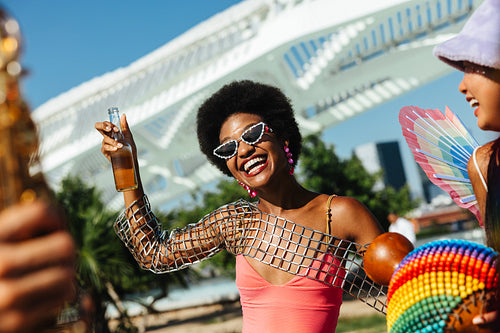 Carnival party with dancing woman