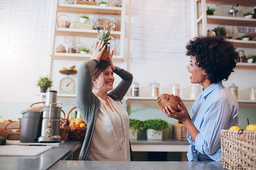 Juice bar employees enjoying at work