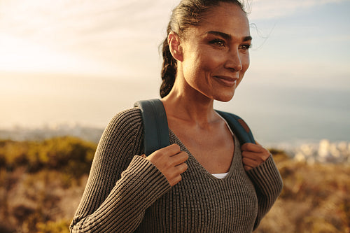 Woman walking on a country path
