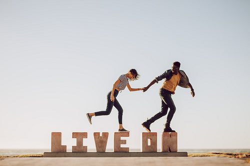 Man and woman having fun outdoor