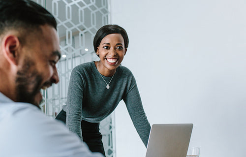 Businesswoman smiling during presentation