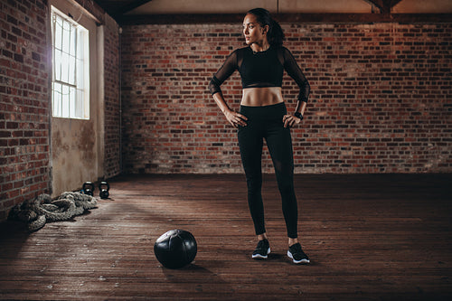 Woman taking break at fitness club