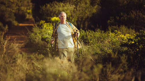 Senior man on a trekking trip