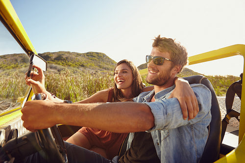 Couple having fun on road trip