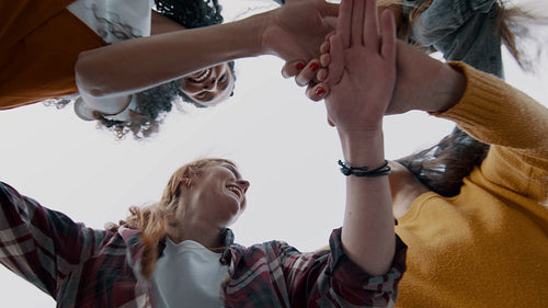 Group of friends having fun outdoors on a weekend
