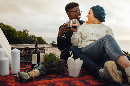 Interracial couple on a romantic date