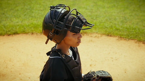 Catcher prepares for baseball action
