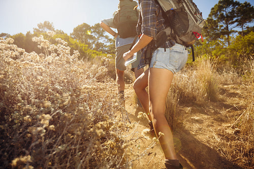 Couple hiking in mountain