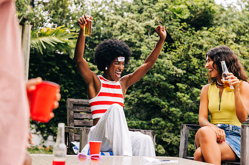 Beer pong outdoors with friends