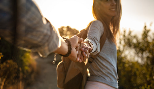 Loving couple on hiking trip