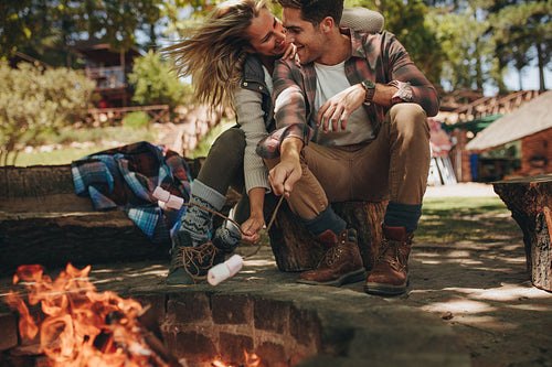 Romantic couple enjoying at campsite