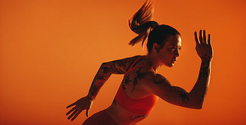 Close up of female athlete running