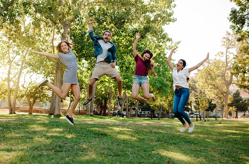 Group of friends enjoying at a park